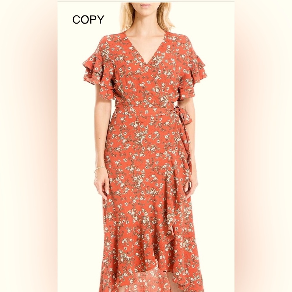 ✴️NEW! Ruffle Crepe Hi/Low Wrap Around Floral Print Midi Dress